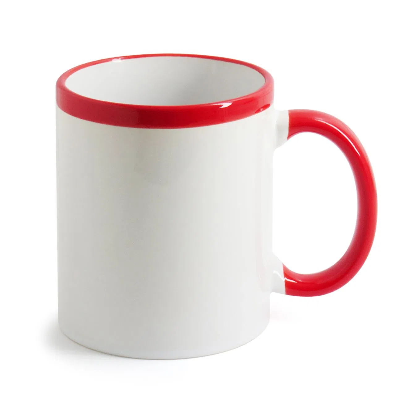 Caneca de Cerâmica Faixa e Alça Colorida 325ml – Vermelha