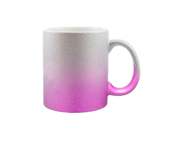 Caneca de Cerâmica Glitter Degradê 325ml – Prata c/ Pink