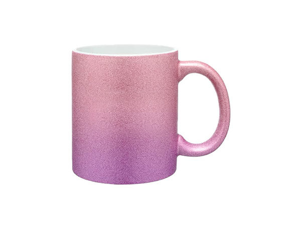Caneca de Cerâmica Glitter Degradê 325ml – Rosa BB c/ Pink