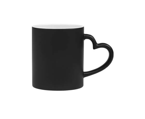 Caneca de Cerâmica Mágica Fosca Alça Coração 325ml – Preta