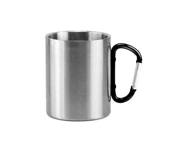 Caneca de Inox Alça Mosquetão 300ml – Preta (Metalnox)