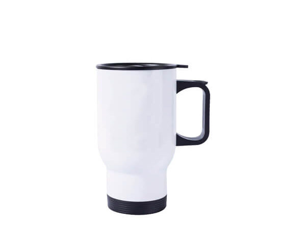 Caneca de Inox Branca 475ml – Tampa Preta (Metalnox)