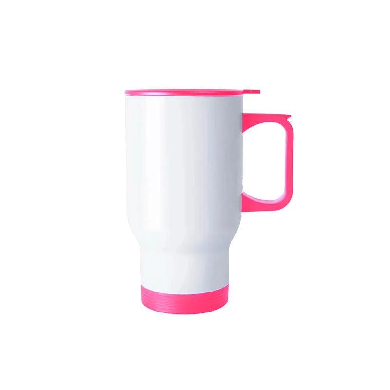 Caneca de Inox Branca 475ml – Tampa Rosa