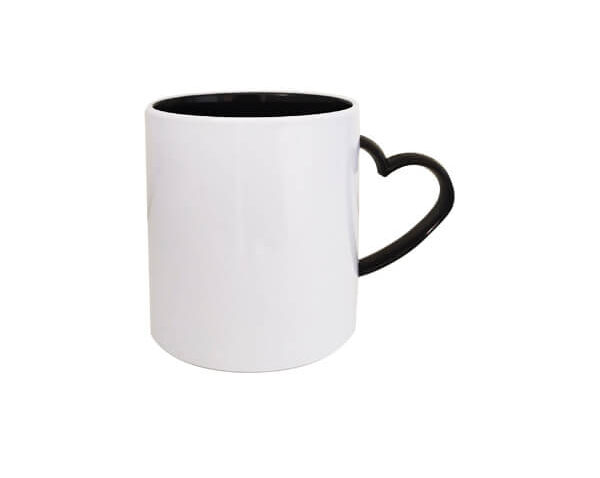 Caneca de Polímero Branca 325ml – Alça Coração Preta