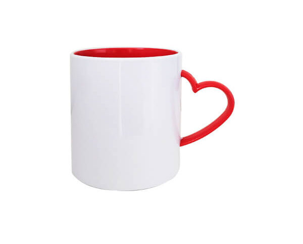 Caneca de Polímero Branca 325ml – Alça Coração Vermelha
