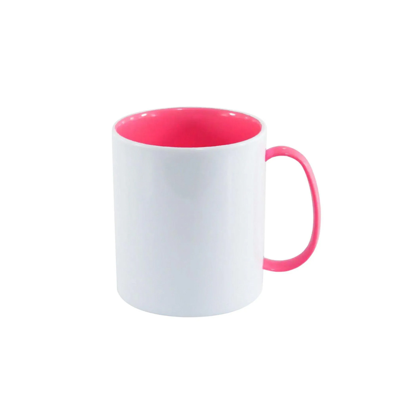 Caneca de Polímero Branca 325ml – Alça e interior Rosa