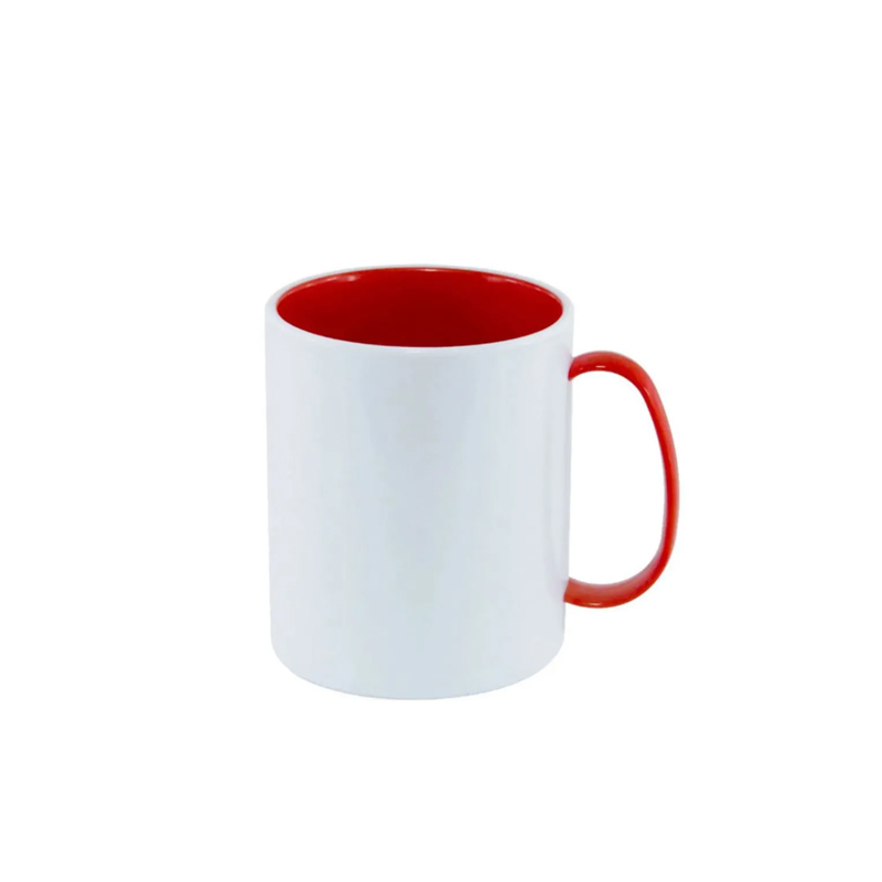 Caneca de Polímero Branca 325ml – Alça e interior Vermelho