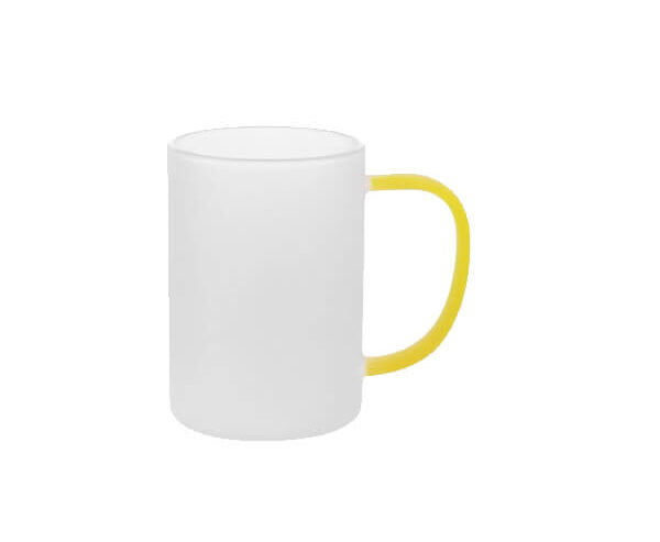 Caneca de Vidro Borossilicato Fosco 300ml – Alça Amarela
