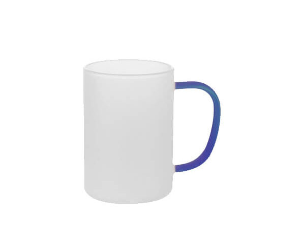 Caneca de Vidro Borossilicato Fosco 300ml – Alça Azul