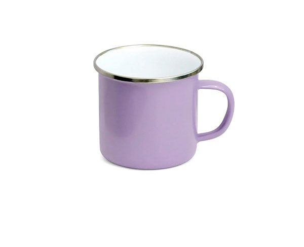 Caneca Esmaltada 360ml – Lavanda com Borda Prata