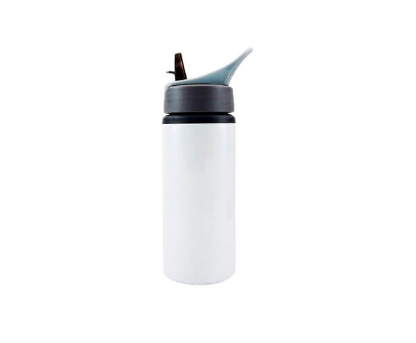 Garrafa de Alumínio Bico Retrátil 600ml – Branco Tampa Cinza