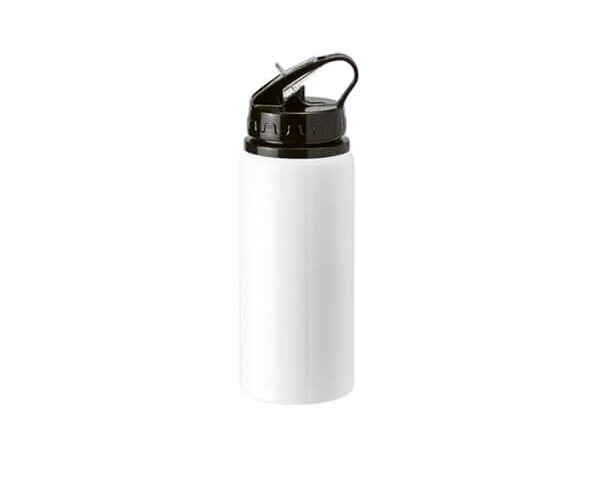 Garrafa de Alumínio Bico Retrátil 600ml – Branco Tampa Preta