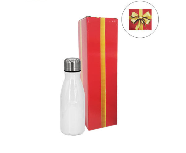 Garrafa de Alumínio Cola 400ml – Branca c/ Caixa Laço