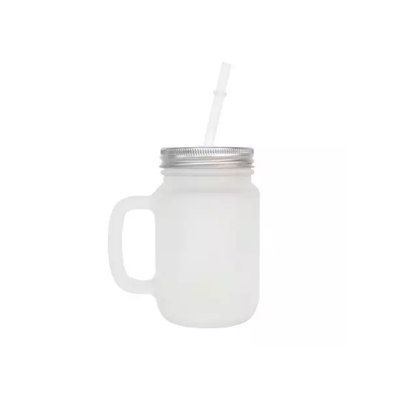 Jarra de Vidro Fosco com Tampa e Canudo 450ml