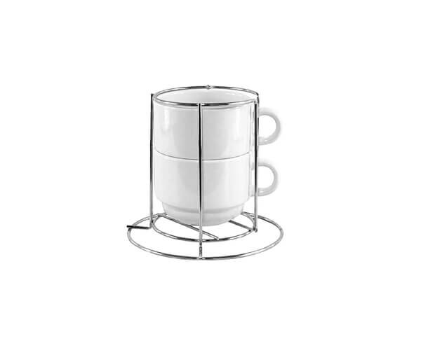 Kit c/ 2 Xícaras e Suporte de Metal 150ml
