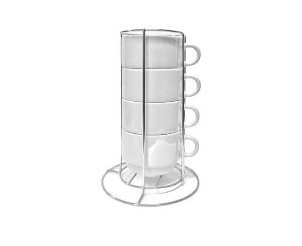 Kit c/ 4 Xícaras e Suporte de Metal 150ml