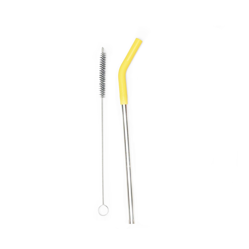 Kit Canudo Inox e Silicone 8mm + Escova de Limpeza – Amarelo