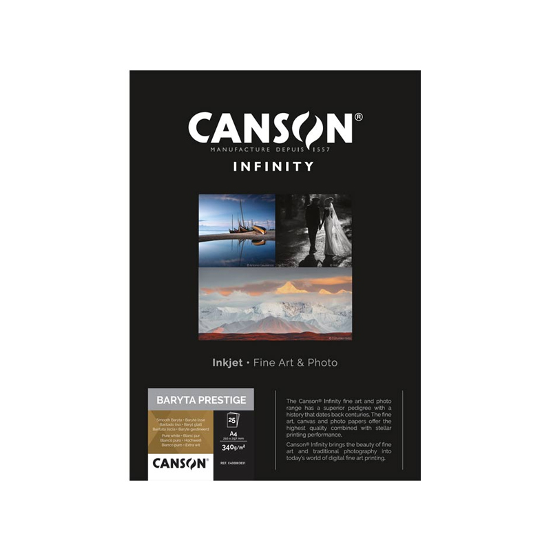 Papel Canson Infinity Baryta Prestige 340G A3/25Folhas