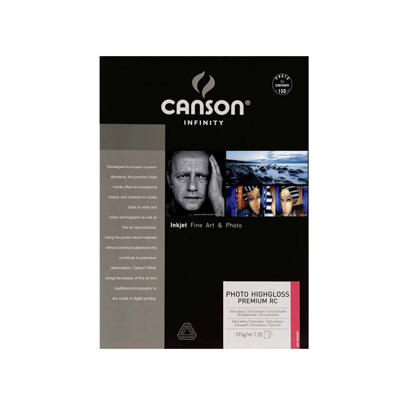 Papel Canson Infinity Photo Highgloss Premium RC 315g A3+ 25folhas