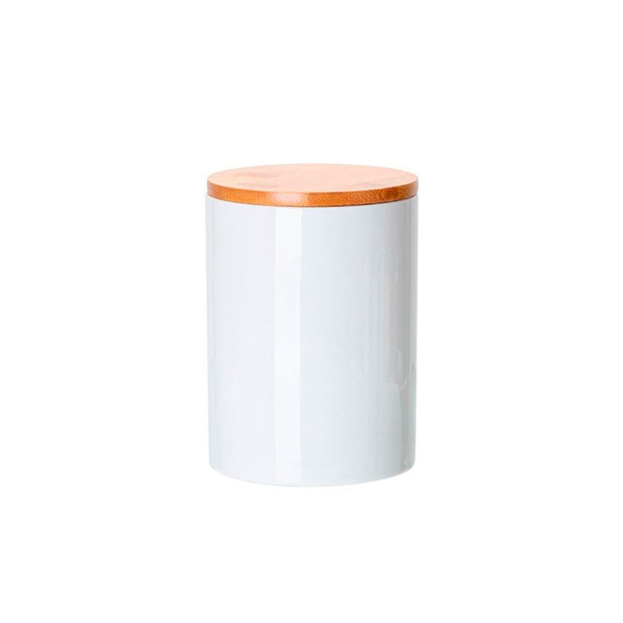 Pote de cerâmica c/ Tampa de Bambu 650ml – Médio