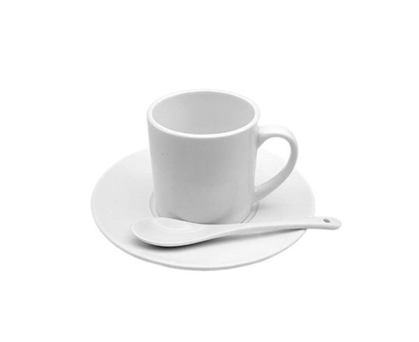 Xícara de Cerâmica c/ Pires e Colher 180ml – Branca